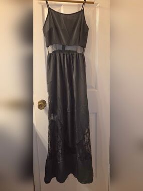 Gianni Bini Black Lace-Trim Spaghetti-Strap Maxi Dress